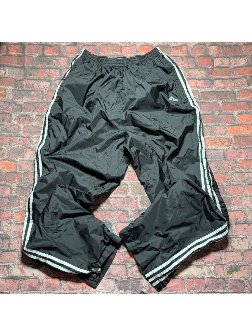 Vtg Adidas Mens Tear Away Pants Black Nylon Lined Y2K Embroidered Sz XL 2000s